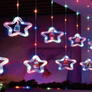 Cascata fio de fada PVC 130 LEDs Coloridos estrelas + figuras natalinas.