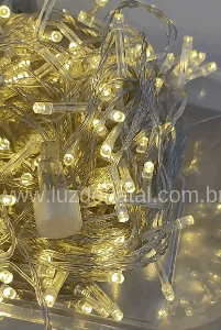 300 LEDs Warm Fixo fio transp. tom m/mf