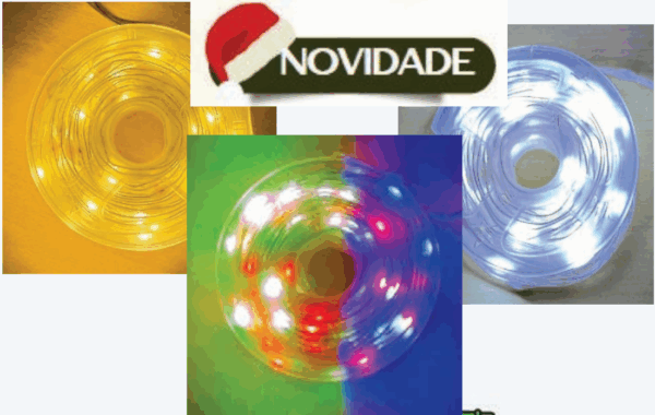 Cordao fio de fada PVC cristal 200 LEDs função corrida 10m (Sortidas)
