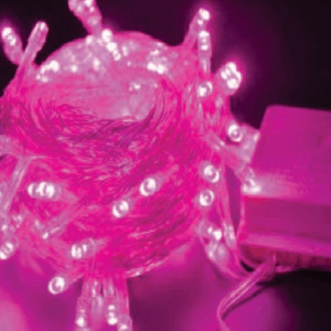 50 leds rosa 8f fio transparente 5m 110--220v