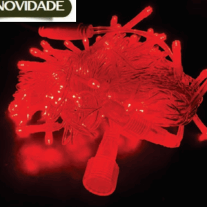 CORDÃO 100 LEDS VERMELHO FIXO FIO VERMELHO CRISTAL Ø2,2mm CONECTOR M/F USO EXTERNO