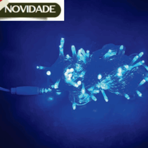 CORDÃO 100 LEDS AZUL FIXO FIO AZUL CRISTAL Ø2,2mm CONECTOR M/F USO EXTERNO